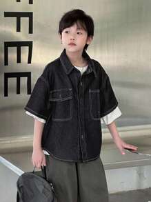 Dazy Kids Plus Size Boys' Loose Casual Denim Jacket