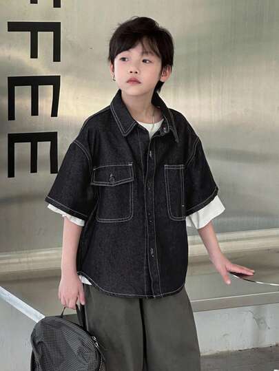 Dazy Kids 大码男童宽松休闲牛仔夹克