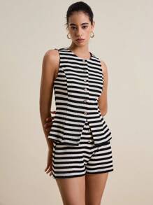 Airaco 女士休闲条纹吊带背心和短裤两件套，夏季 - 彩色 - 查看 4