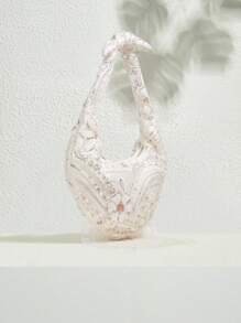 SHECARRY 休闲时尚亮片装饰简约拉链设计女士单肩包 - 白色 - 查看 2