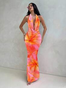 Aloruh 女式休闲全印花垂坠领长裙 - 彩色 - 查看 3