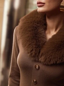 MOTF PREMIUM Váy len mỏng chất liệu lông giả tương phản - Màu Khaki - Xem 5