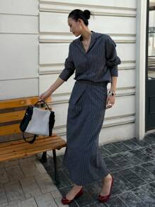 Livesso Women's Casual Striped Shirt And Mini Skirt 2 Pieces Set - Multicolor - View 4