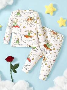 LE PETIT PRINCE X SHEIN 男婴卡通纸飞机印花可爱图案长袖T恤和裤子睡衣套装 - 米色 - 查看 2