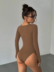 StreetHx 女士长袖紧身衣，棕色，修身剪裁，简约百搭，通勤适用 - 棕色 - 查看 2