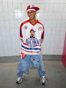 ROMWE MEN Paul Frank X ROMWE 男士卡通条纹撞色V领T恤，秋季长袖上衣 - 白色 - 查看 7