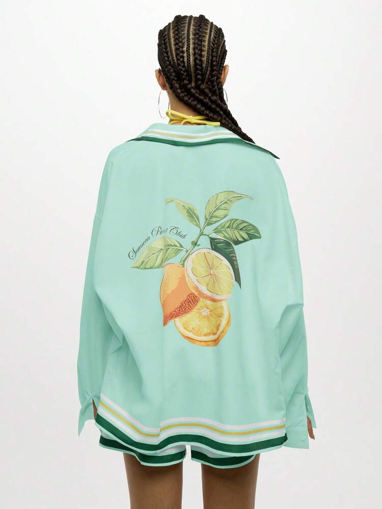 SUMWON WOMEN Long Sleeve Resort Shirt With Citrus Print