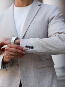 Manfinity Bizformal 男士休闲纯色西装外套男士休闲西装外套男士运动外套男士休闲西装运动西装浅灰色西装外套，老钱风格 - 杏色 - 查看 3