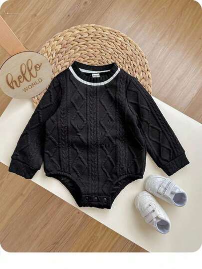 Baby Boy/Girl Cute Casual Versatile Diamond Plaid Patchwork Collar Long Sleeve Bodysuit, White, Suitable For Spring, Autumn, Winter Black Baby Boy Bodysuit Black Longsleeve Bodysuit Baby Baby Boy Cable Knit Bodysuit Fall
