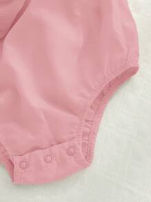 新生女宝宝可爱优雅夏季粉色蝴蝶结肩带连体衣 - 彩色 - 查看 6