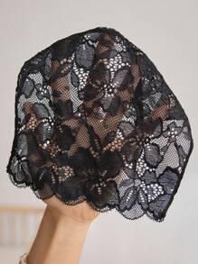 SHEIN Plus Size Women Solid Color Lace Lingerie Accessories - Black - View 6