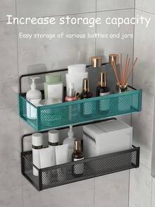 1 pieza Estante de almacenamiento montado en la pared de hierro moderno y negro hueco, estantería de almacenamiento para el baño para el hogar