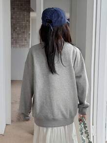 DAZY Tween Size Round Neck Knitted Fleece Sweatshirt With Bow Embroidery Fall,Winter - Grey - View 4