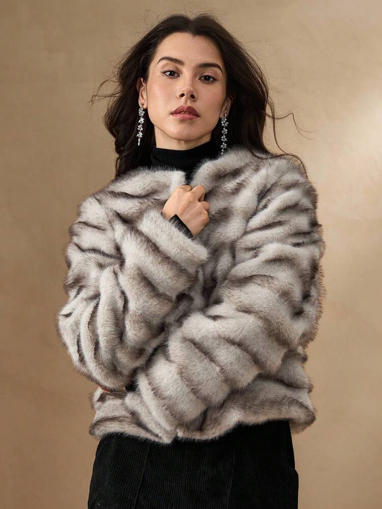 Women's Faux Fur Short Jacket, Thick Warm Outerwear, Regular Fit, Winter Women Coats
