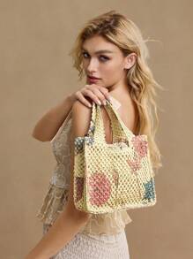 MOTF PREMIUM 花卉图案编织托特包 - 米色 - 查看 9