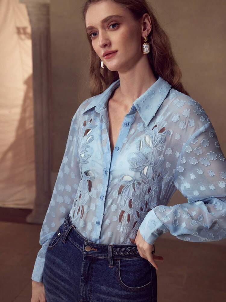 SHEER HOLLOW OUT SHIRT