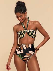 Travachic 女士夏季几何花卉印花挂脖比基尼套装 - 彩色 - 查看 5