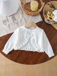 SHEIN Vintaside Kids Áo len cardigan tay dài cho bé gái, áo len tay bồng ngắn cổ choàng và áo trắng đa năng phù hợp mặc vào mùa xuân/thu, mặc hàng ngày, đi học, đi chơi, du lịch - trắng - Xem 1