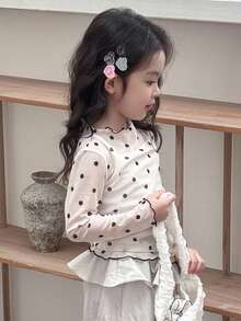 Dazy Kids 少女圆领长袖波点印花T恤 - 杏色 - 查看 1