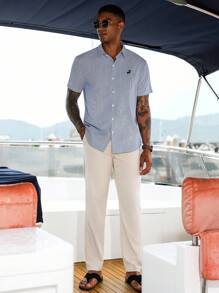 Manfinity Homme 男士条纹单排扣休闲/商务短袖衬衫