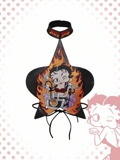 Betty Boop | ROMWE Canotta oversize con ricamo a fiamma e figura in stile Y2K