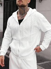 Manfinity CasualCool 男士高级提花纹理运动衫，白色运动衫，秋季送给男朋友或丈夫的理想礼物 - 白色 - 查看 1