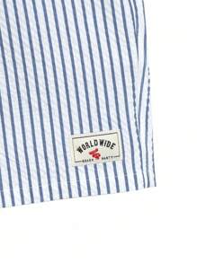 Manfinity KASUA Men's Striped Print Pocket Drawstring Waist Beach Shorts, Suitable For Summer Men Blue And White Swim Trunks Men Swim Trunks Beach Clothes For Men