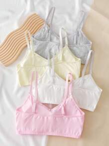 4pcs Baju Terusan Anak Perempuan Warna Polos Lucu dengan Hiasan Renda, Bahan Katun Lembut Nyaman, Model Pendek dengan Bantalan, Cocok untuk Pakaian Kasual, Kembali ke Sekolah - MultiWarna - View 8