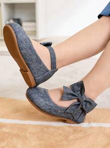Cozy Pixies 1 Pair Versatile Casual Cute Girl Vintage Blue Bow Decor Soft Bottom Princess Flats, Suitable For Spring, Autumn, All Seasons Party - Blue - View 4