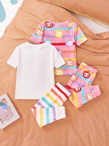 CoComelon X SHEIN Ensemble pyjama bébé fille avec Top et pantalon extensibles à motif de dessin animé mignon