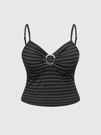 Bretelle regolabili con fibbia rotonda in metallo a righe bicolore per taglie forti