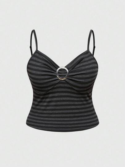 Bretelle regolabili con fibbia rotonda in metallo a righe bicolore per taglie forti