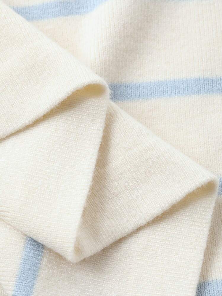 Dazy Plus Red Heart Embroidery Contrast Stripe Patchwork Pullover Sweater, Spring/Autumn