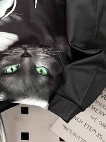 INAWLY 女士猫咪印花连帽长袖休闲运动衫、长袖上衣 - 白色 - 查看 4