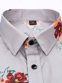 Manfinity RSRT Men's Casual Floral Print Short Sleeve Shirt, Summer - Light Grey - View 5