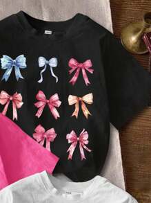 SHEIN Áo thun in họa tiết hoạt hình tối giản thường ngày cho bé gái tuổi teen, phù hợp cho mùa hè - Nhiều màu - Xem 4