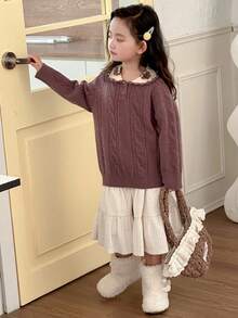 DAZY Suéter de niña con cuello de bloques de color, otoño/invierno - Morado - Ver 2