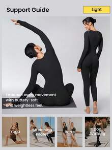 GLOWMODE FeatherFit™ Scoop Neck Tummy Control Jumpsuit Full Length Long Sleeve
