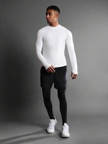 SUMWON Áo thun thể thao dài tay hiệu suất cao cấp, vừa vặn với cơ bắp, có lỗ xỏ ngón tay cái, chạy marathon, bó sát, áo tập thể dục năng động, trang phục thu đông - trắng - Xem 6