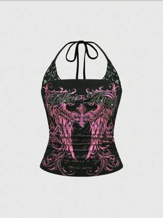 J-Fashion Top tipo body sin mangas con estampado de skeleton 2 en 1 de contraste, adecuada para festivales de música