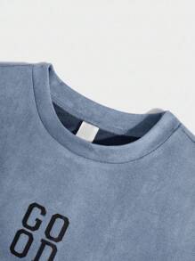 SHEIN Dusty Blue Tween Boys Round Neck Tee And Shorts Set For Everyday Casual Style - Dusty Blue - View 11