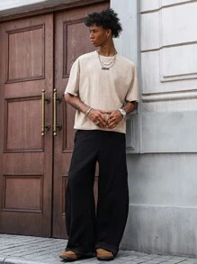 PAVTROS Manfinity Streetrush Men's Comfortable Fabric, 3D Printed Short Sleeve T-Shirt,Back To School - Khaki - View 3