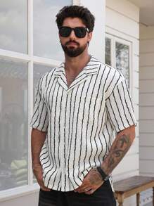 DAZY Chemise d'été pour hommes à motif géométrique rayé multicolore - Multicolore - Voir 4