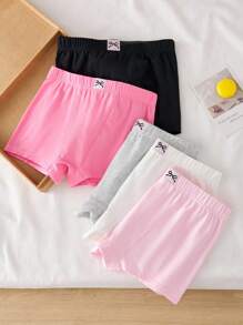 5 chiếc/gói Quần lót cotton dáng rộng, màu trơn, có nơ, kiểu hipster dành cho thiếu nữ, mùa thu đông - Nhiều màu - Xem 5