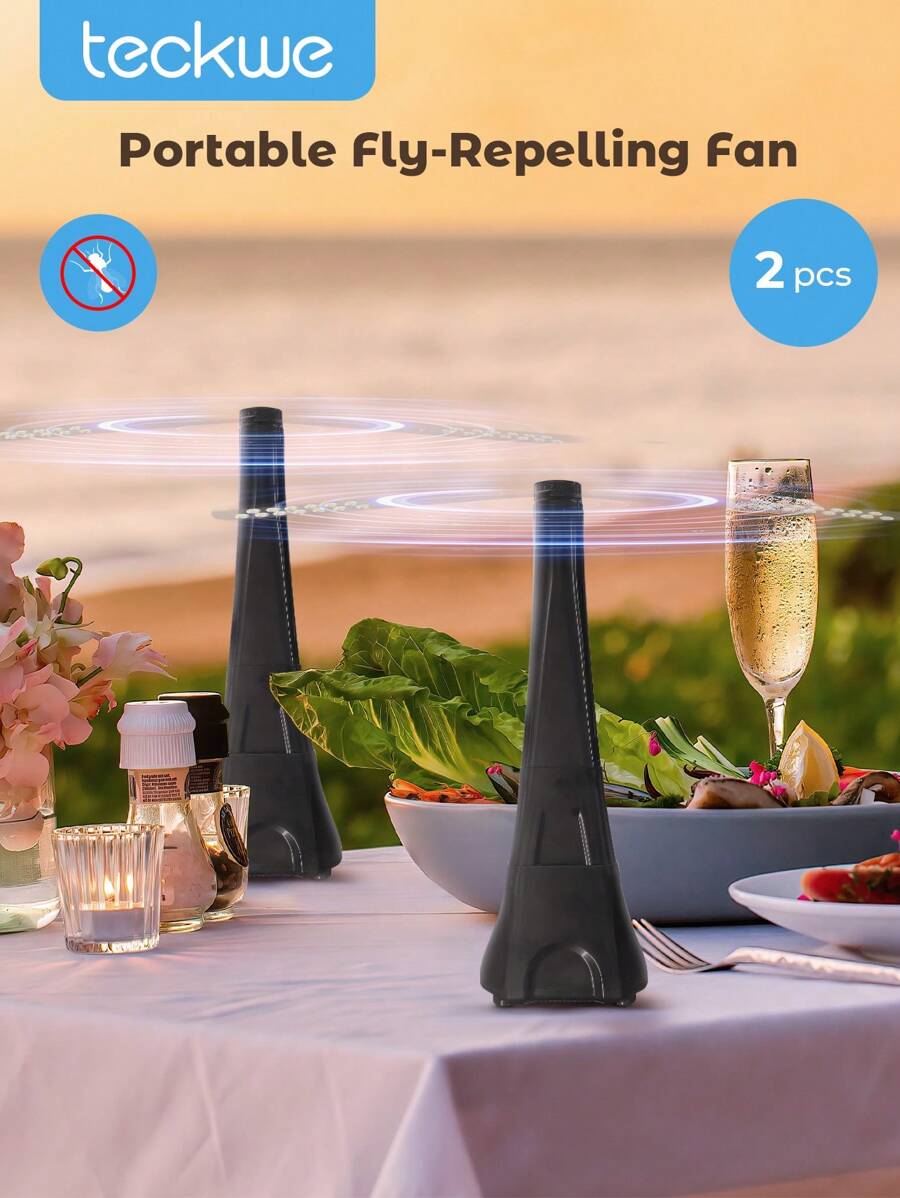 Teckwe 2pcs Fly Fans For Tables, Electric Fly Swatter Fan For Outside Or Inside Meal, Keep Flies Away, Picnic Fan For Table Use, Fly Repellent Fans For Barbeque, Party, Restaurants, Home, Events, Battery Operated Food Spinning Fan, Portable Anti-Fly Fan