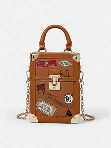 HARRY POTTER X SHEIN 女士时尚字母图案盒形顶部提手包 - 棕色 - 查看 2