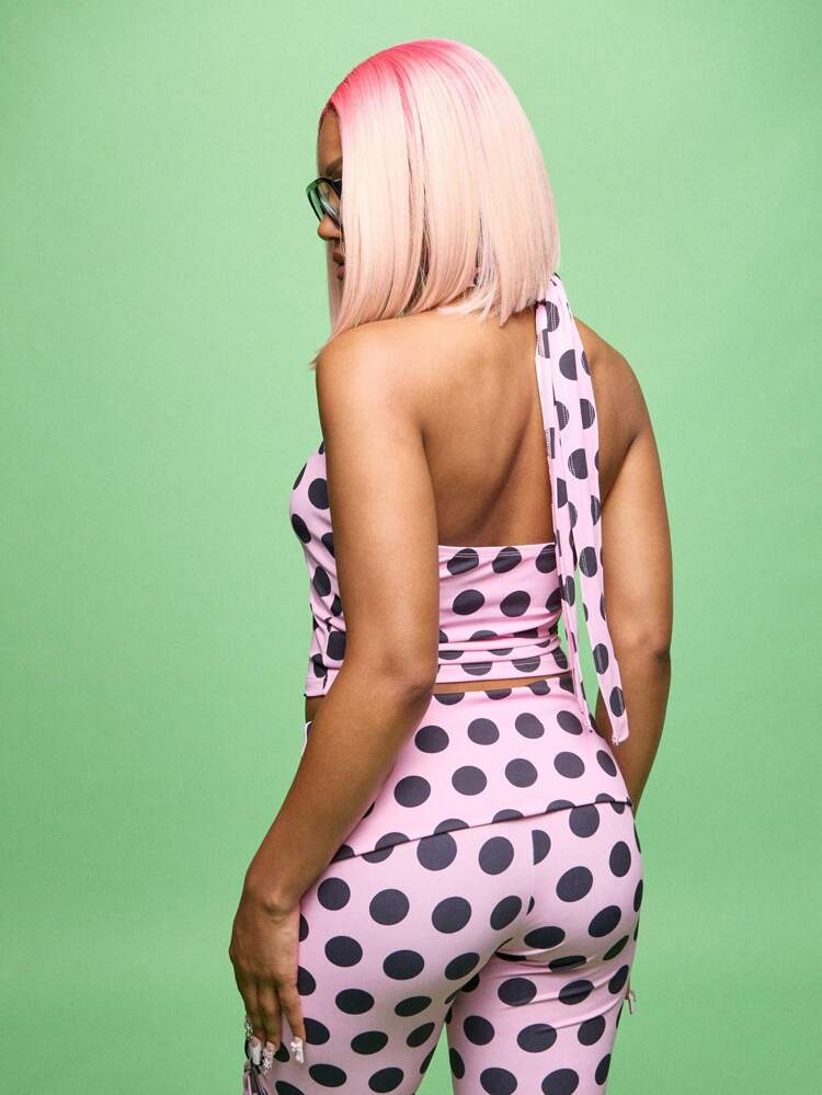 SUMWON WOMEN Polka Dot Halter Neck Top With Twist Front