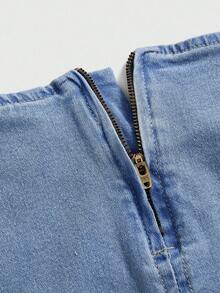 ROMWE Grunge Punk Y2K Vintage Punk Rock Metal Rivet Grommet Waist Belt Decor Plus Size Women Denim Mini Skirt - Blue - View 4