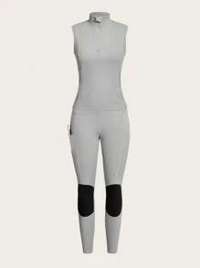 Conjunto de ropa deportiva para mujer, alta elasticidad y amigable con la piel, adecuado para acampada al aire libre, senderismo, deportes y entrenamiento urbano - Gris - Ver 6