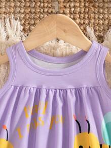 SHEIN Playful Pals Baby Girls' Cute Bee Animal Element Sleeveless Dress, Fashion New Style For Spring & Summer - Purple - View 7